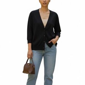 Talbots Womens Size 1X Black V Neck Cardigan Minimalist
